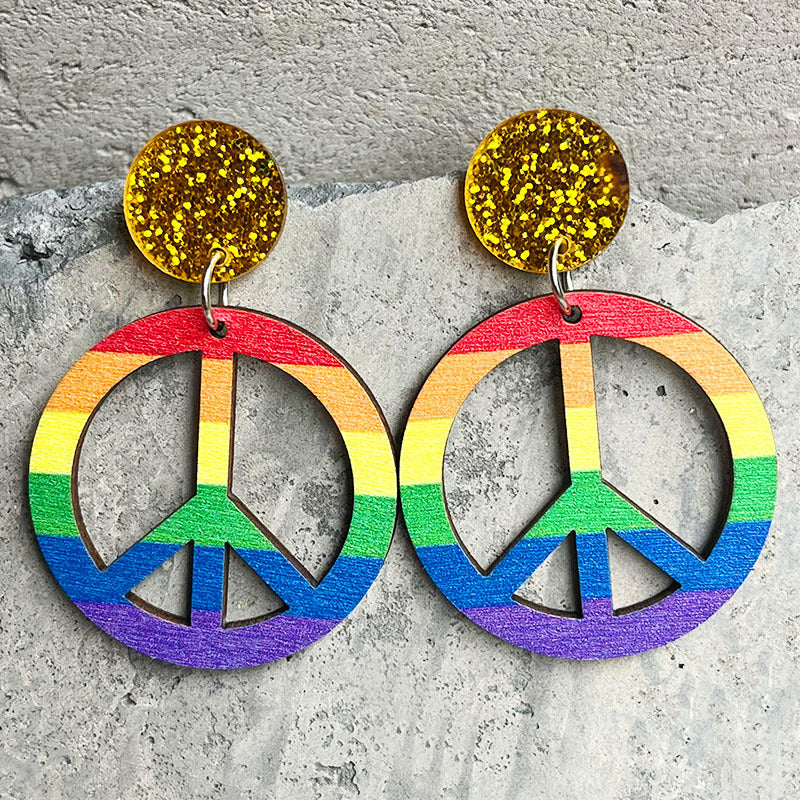 Wholesale 2 Pairs/pack LGBT Rainbow LOVE Ribbon Wooden Earrings ACC-ES-HY062