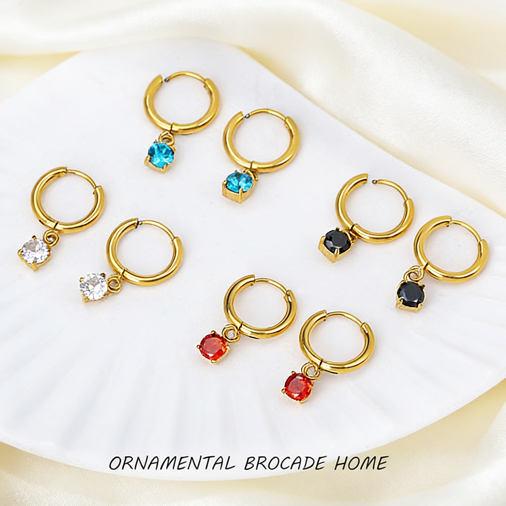 Wholesale Titanium steel zircon pendant earrings