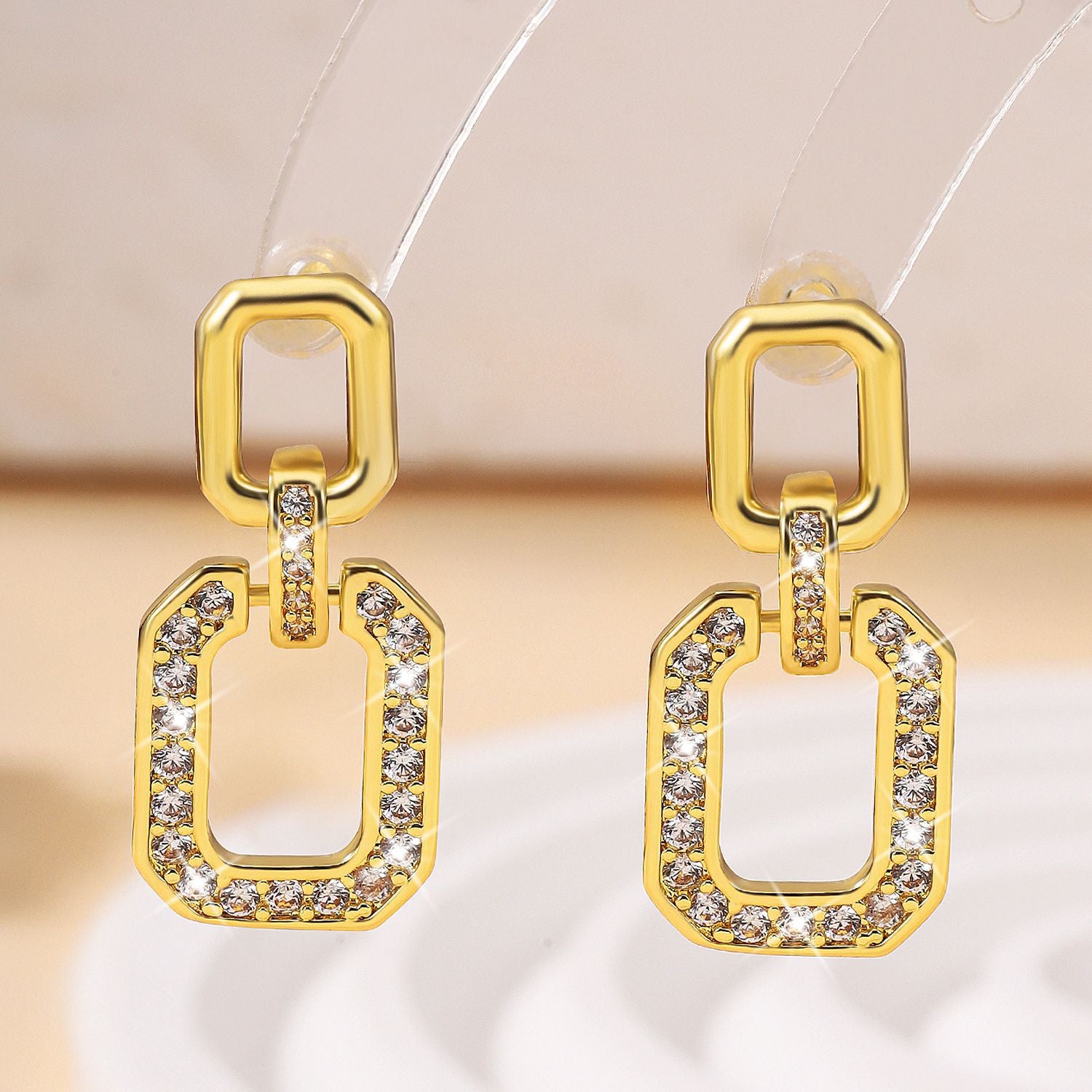 Wholesale Trendy Hollow Square Micro-Studded Earrings,  Copper Electroplated Jewelry Accessory for Party and Gift