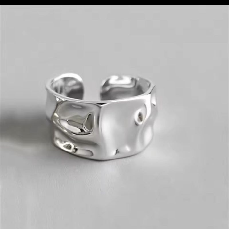 Wholesale  Retro Geometric Irregular Concave-convex Surface Wide Two-color Open Joint Ring