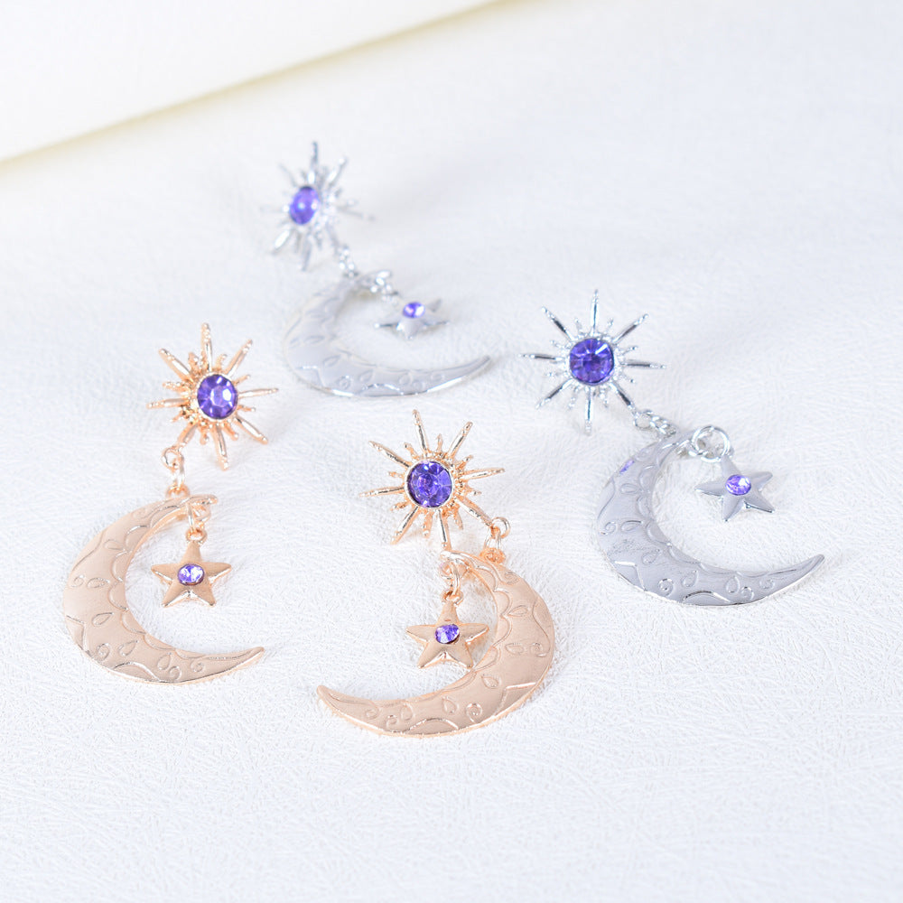 Wholesale Alloy Diamond Star Moon Earrings