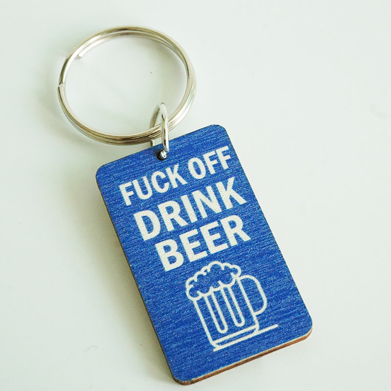 Wholesale 2pcs Fun and Humorous Wine Lover Warning Sign Wood Keychain ACC-KC-HY025