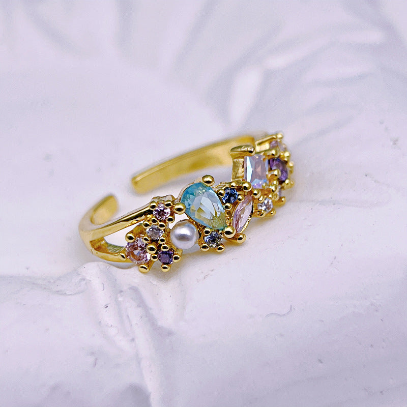 Wholesale Colored Zircon Sea Blue Zircon Moonstone Open Rings ACC-RS-YXY024