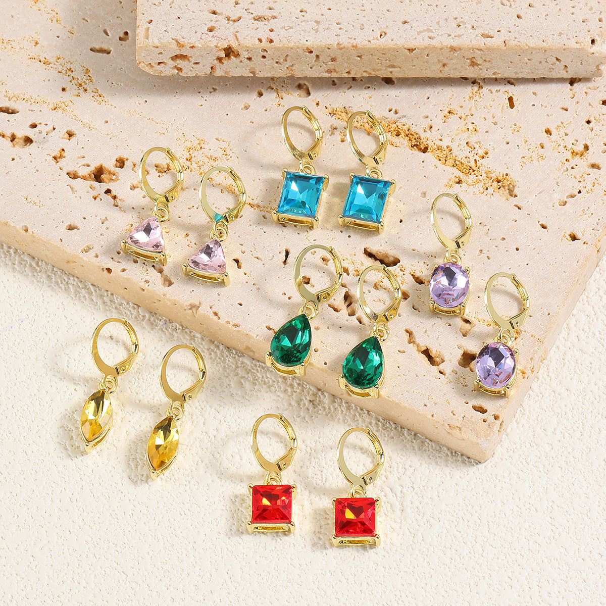 Wholesale  Geometric Six-piece Set Light Luxury Color Zircon Earrings