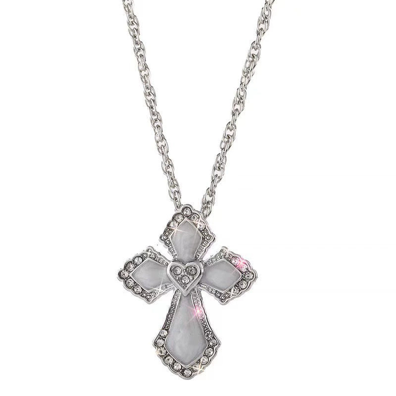 Wholesale  Retro Cross Diamond Love Pendant Necklace