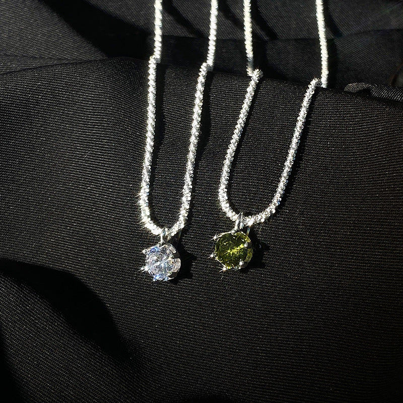 Wholesale S925 sterling silver shining olive green zircon necklace