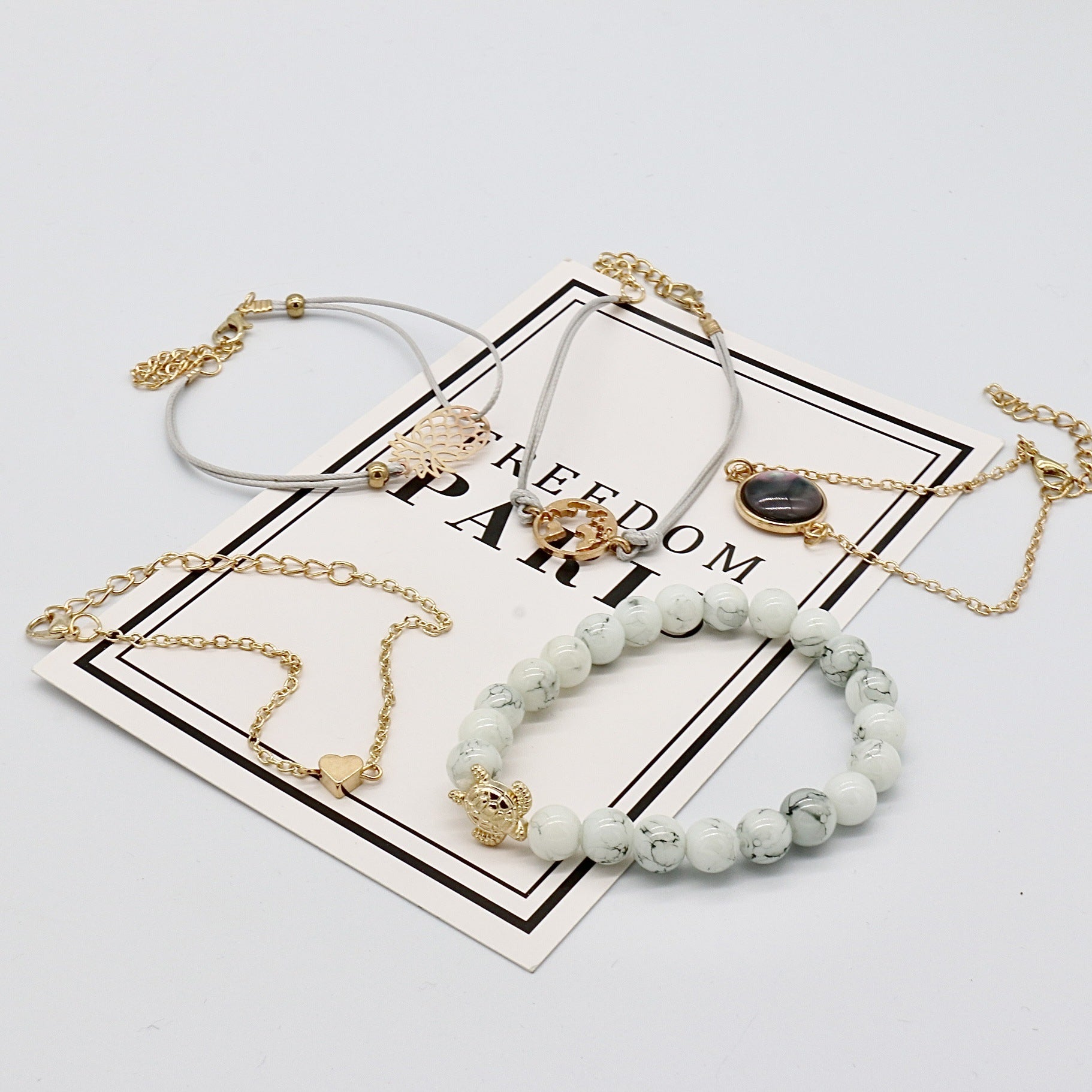 Wholesale 5pcs/set woven bracelet turtle pineapple love black beads Earth cyan beads String Diamond turquoise bracelet