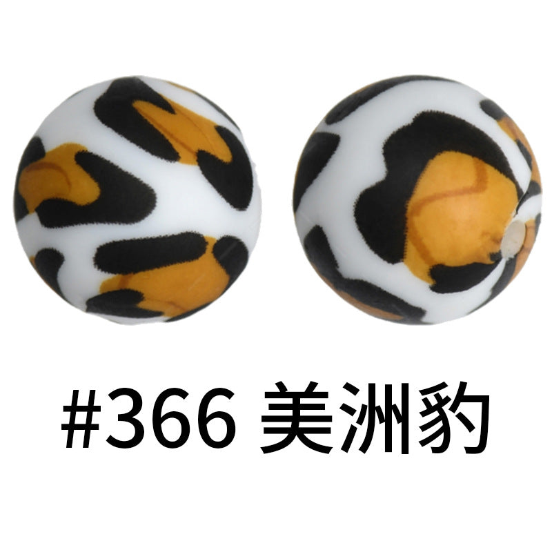 Wholesale 50pcs Western Style Leopard Skull Color Aztec Printed Silicone Balls Beads ACC-BDS-HeSheng003
