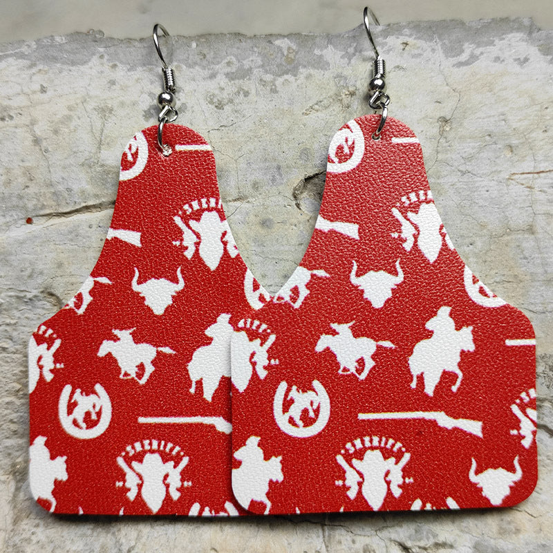 Wholesale 2 Pairs/pack Western Style Cow Sunflower Leopard Print Cross Drop-shaped Leather Earrings ACC-ES-HY054