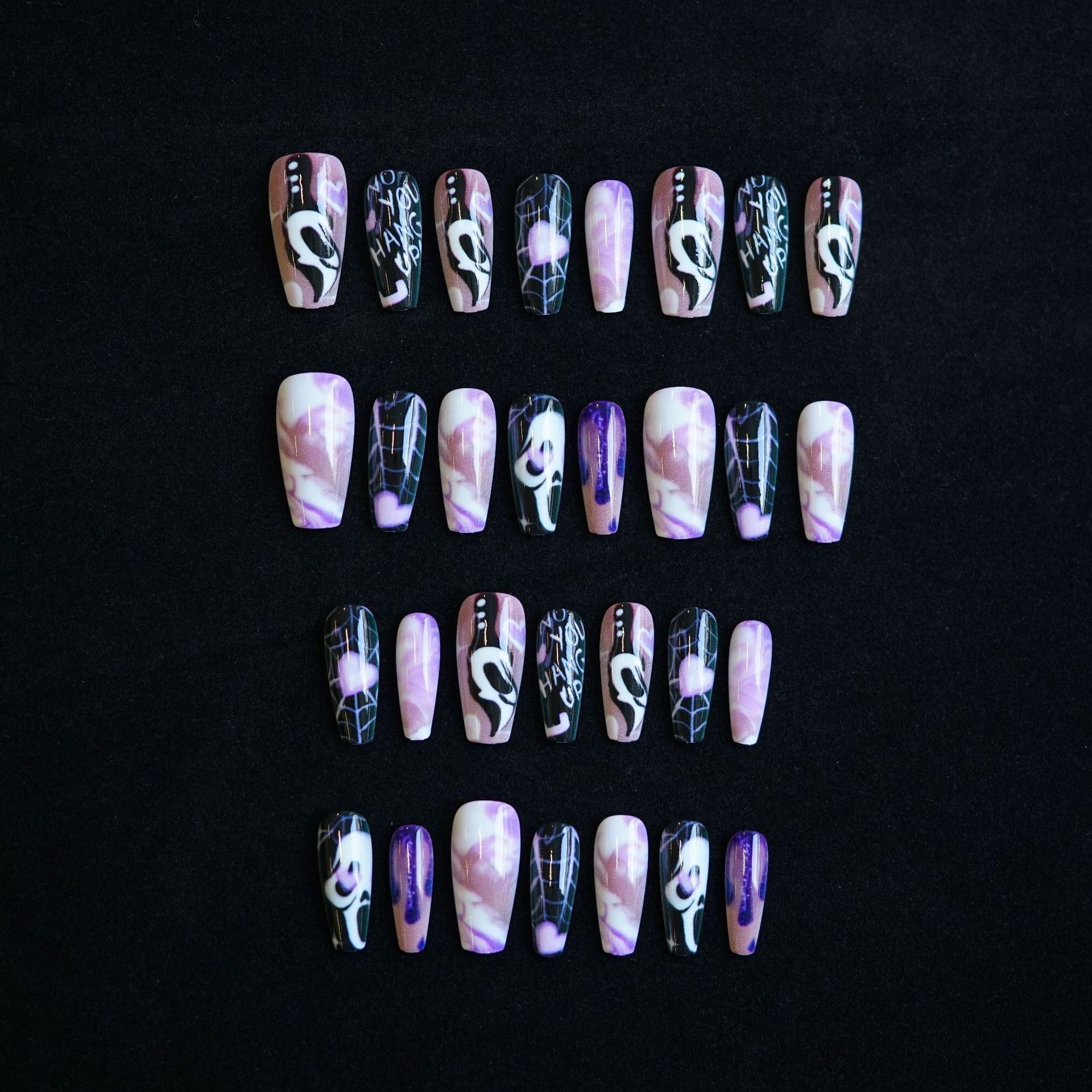 Wholesale 24 Pieces/ box  Purple Halo Ghost Face Nails Kits Nail Stickers