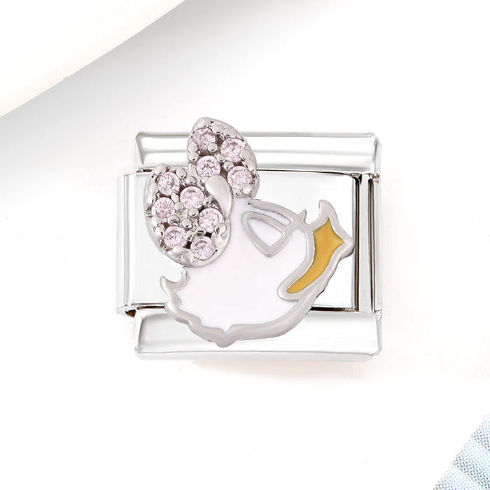 Wholesale Stainless Steel DIY Spliced Bracelet With Colorful Zircon Cute Cartoon Design Fashion Jewelry Accessory For Women