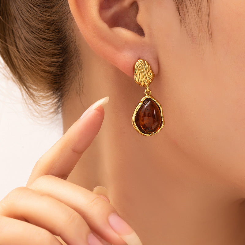 Wholesale Stainless Steel Amber Retro Earrings - Chic Fashion Accessory for Party or Boutique Resale