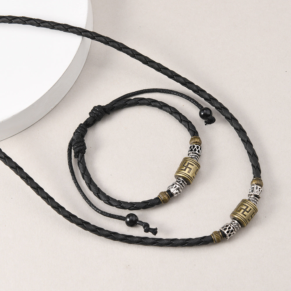 Wholesale  Metal Pendant Braided Wax Rope Adjustable Necklace