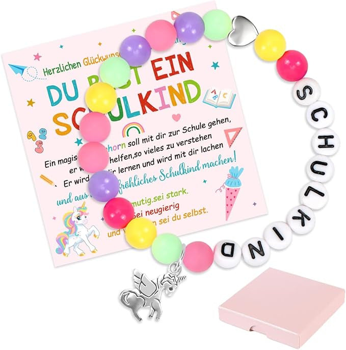 Wholesale School Season Girl Bracelet Red Striped Agate Pink Crystal Alphabet Bead  Unicorn Bracelet