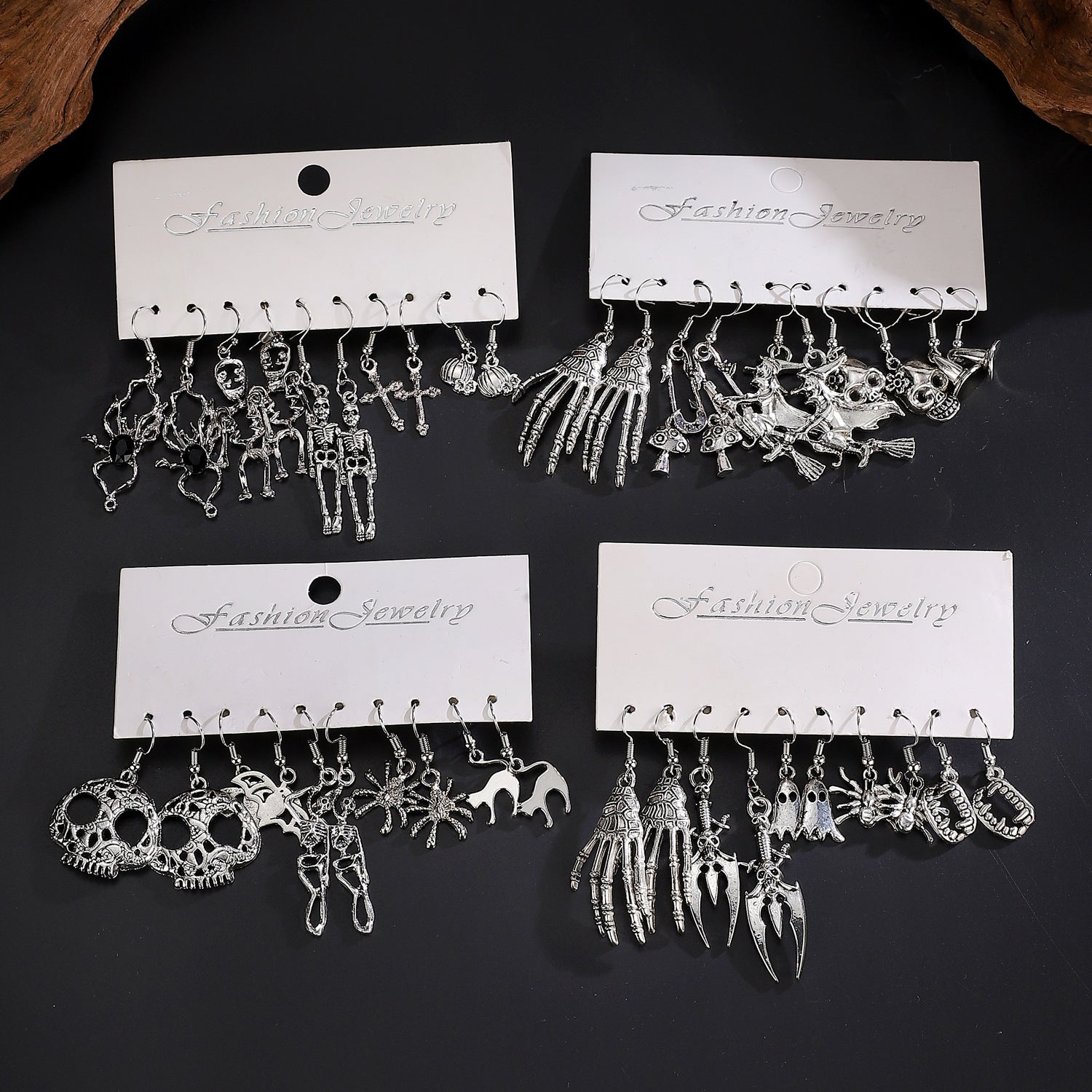 Wholesale Alloy Ancient Silver  Statement Earrings Set – 5 Pairs Pumpkin Skull  Theme,  Party Fashion Accessory