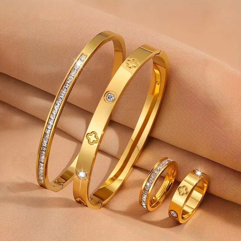 Wholesale Vintage Stainless Steel 4 Piece Bracelet and Ring Jewelry Set for Women