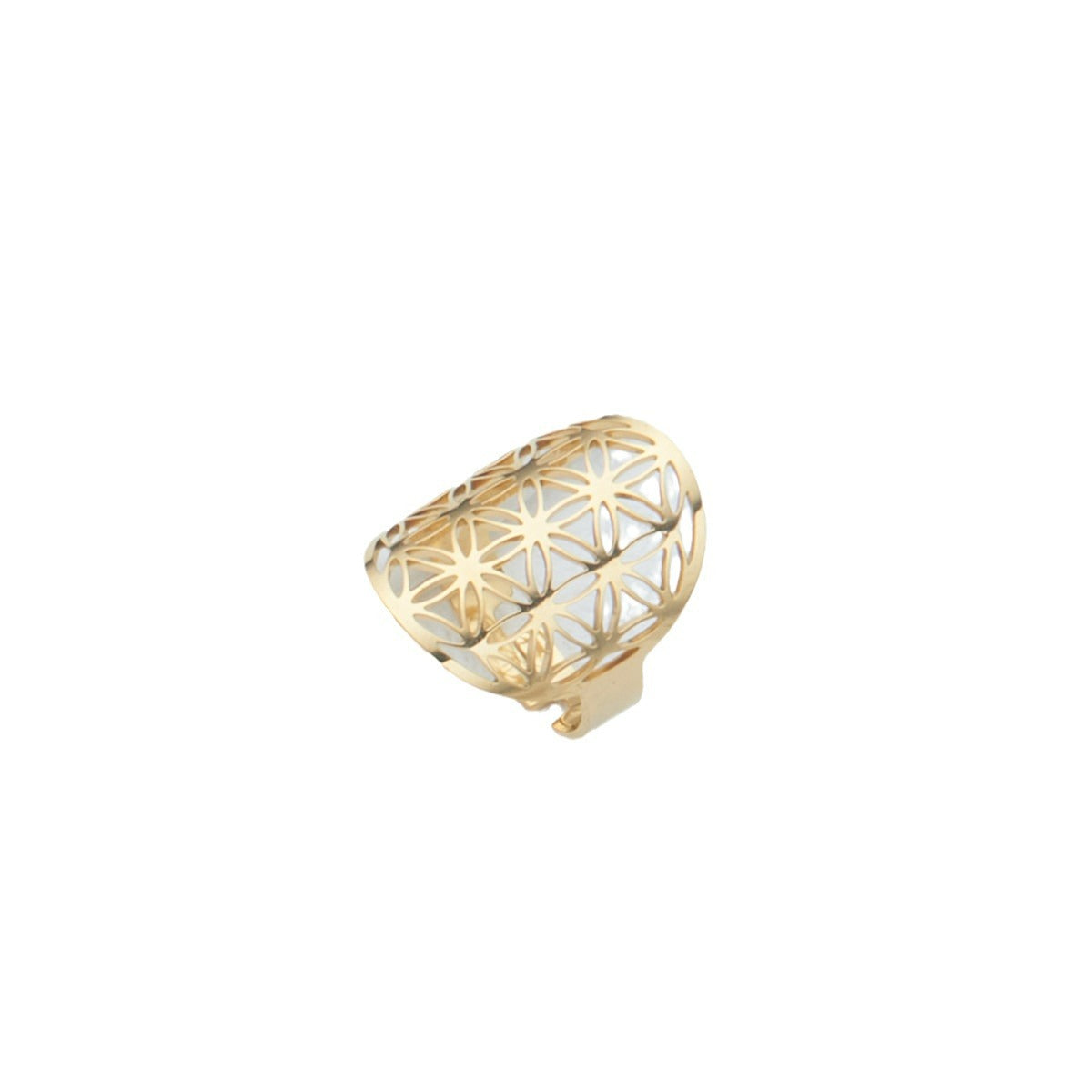 Wholesale stainless steel Flower of Life Golden Silver Hollow adjustable open ring