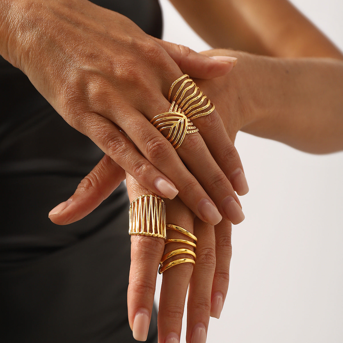 Wholesale Retro Irregular Lines Wide Multi-layer Ring Stainless Steel