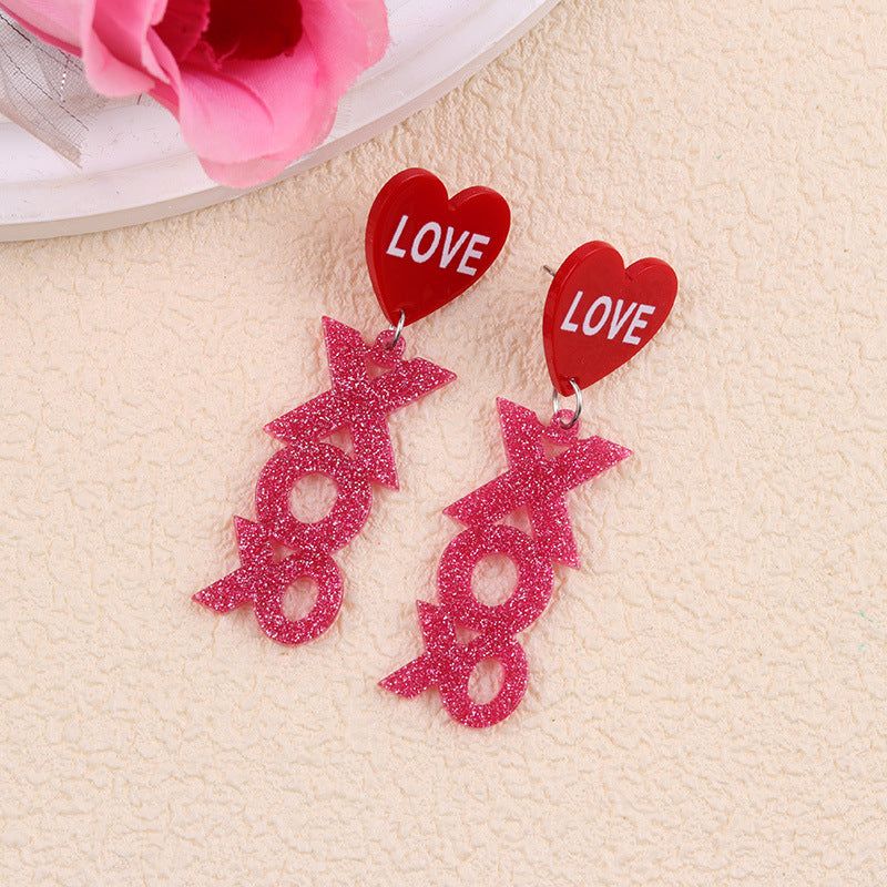 Wholesale Valentine' s Day Acrylic Heart Print XO Letter Earrings