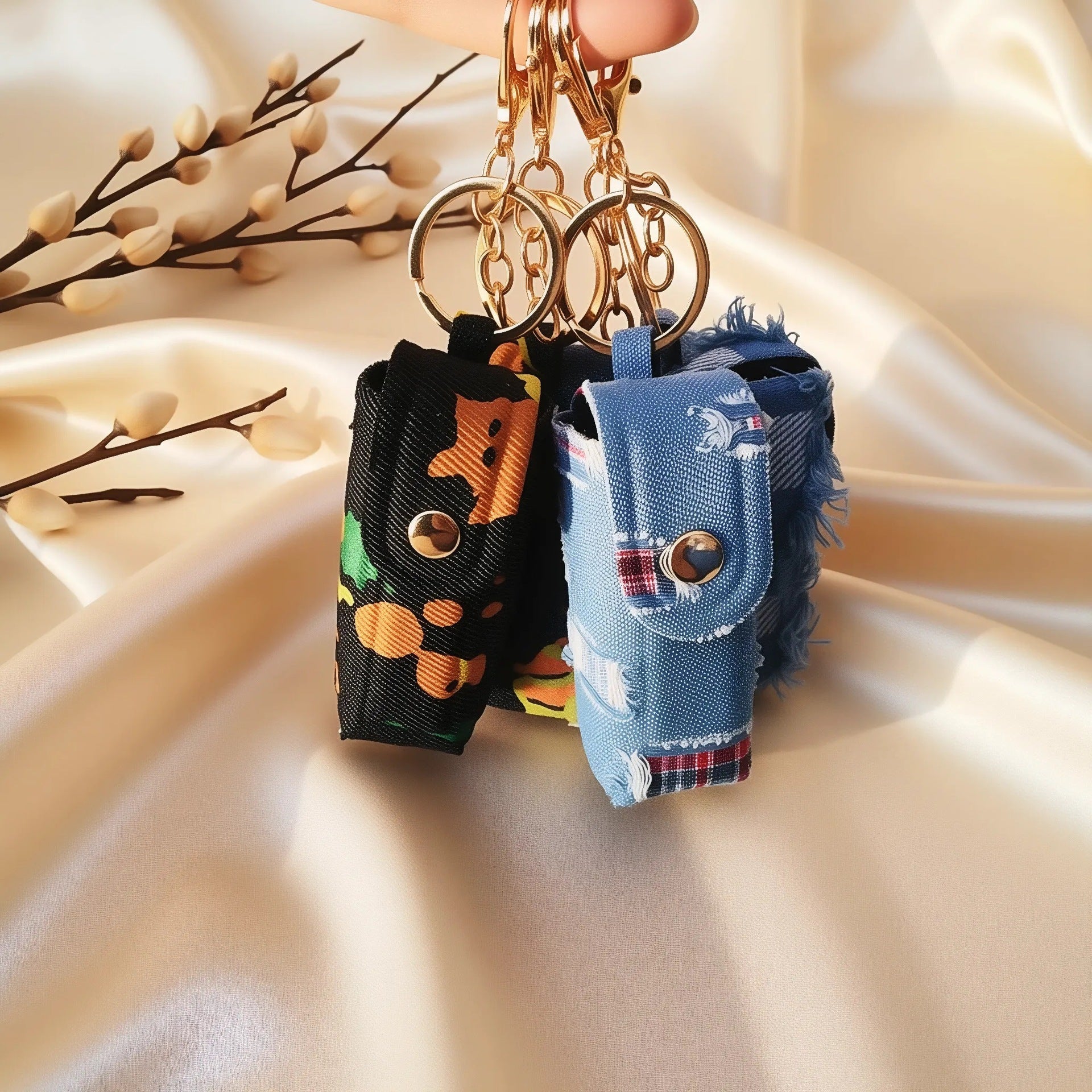 Wholesale Trendy Handmade Denim Bag Charm Keychain - Fabric Coin Purse Decorative Accessory