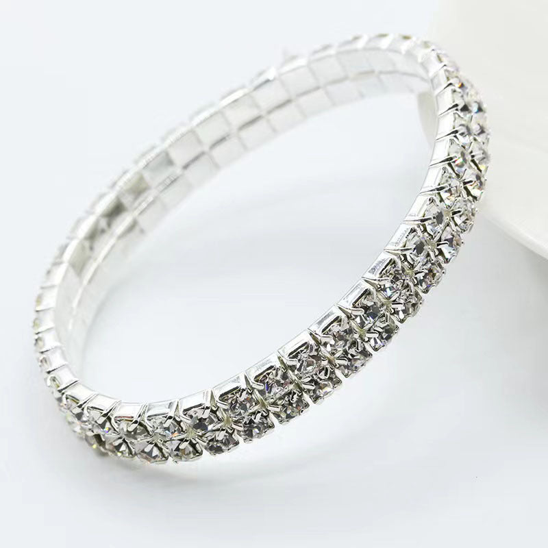 Wholesale Gold Plated Full Rhinestone Elastic Multi-Row Bracelet Women Fashion Accessory Gift