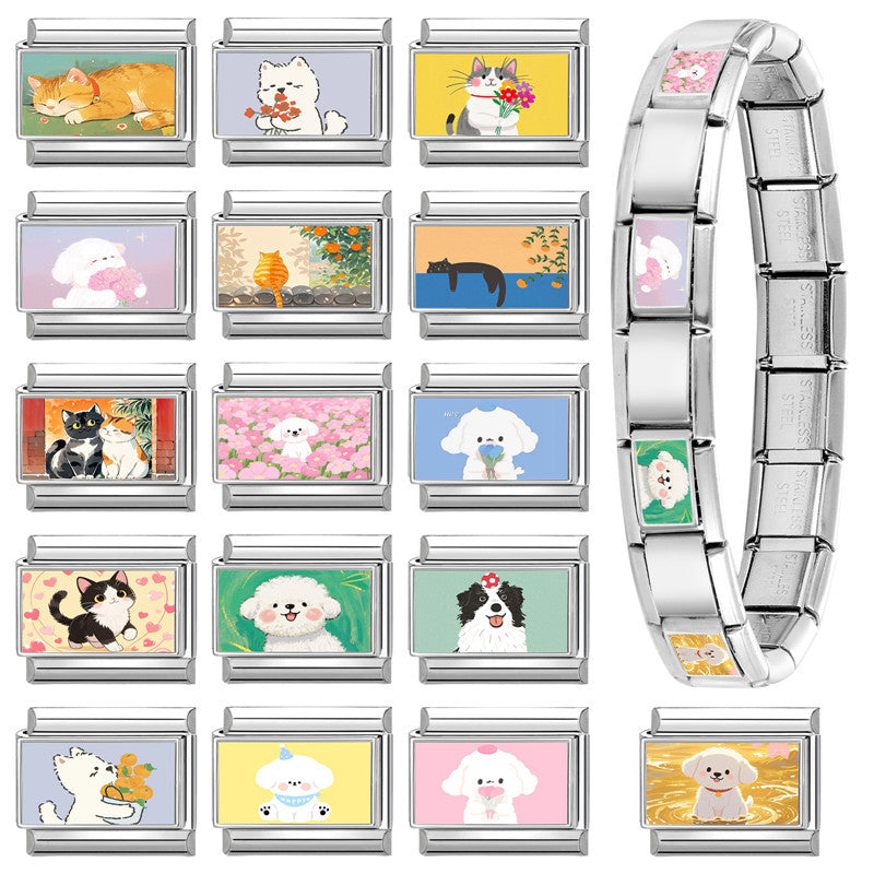 Wholesale 9mm Italian Charm Starter Bracelets DIY Cute Pet Series Stainless Steel Composable Bracelet