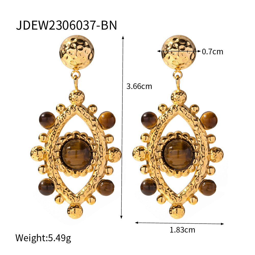 Wholesale Lace Hollow Inlay Tiger Eye Stone Devil Eye Earrings ACC-ES-WanXing001