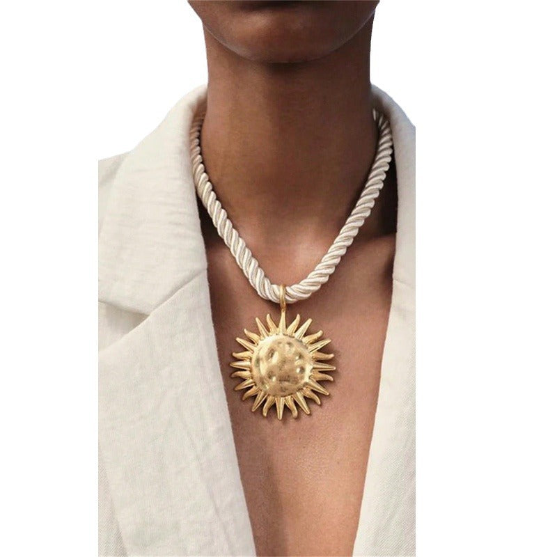 Wholesale White Twisted Thick Rope Sunflower Pendant Necklace