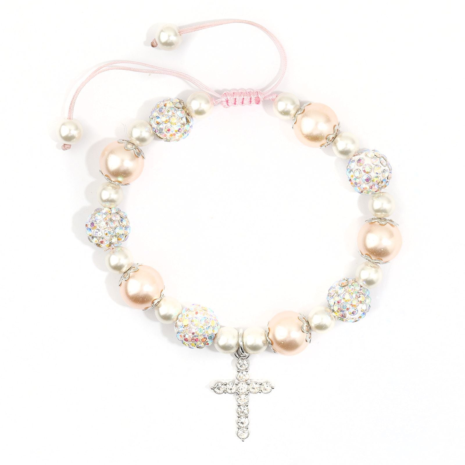 Wholesale White Pearl  Love Diamond Ring Pink  Beads Woven Bracelet