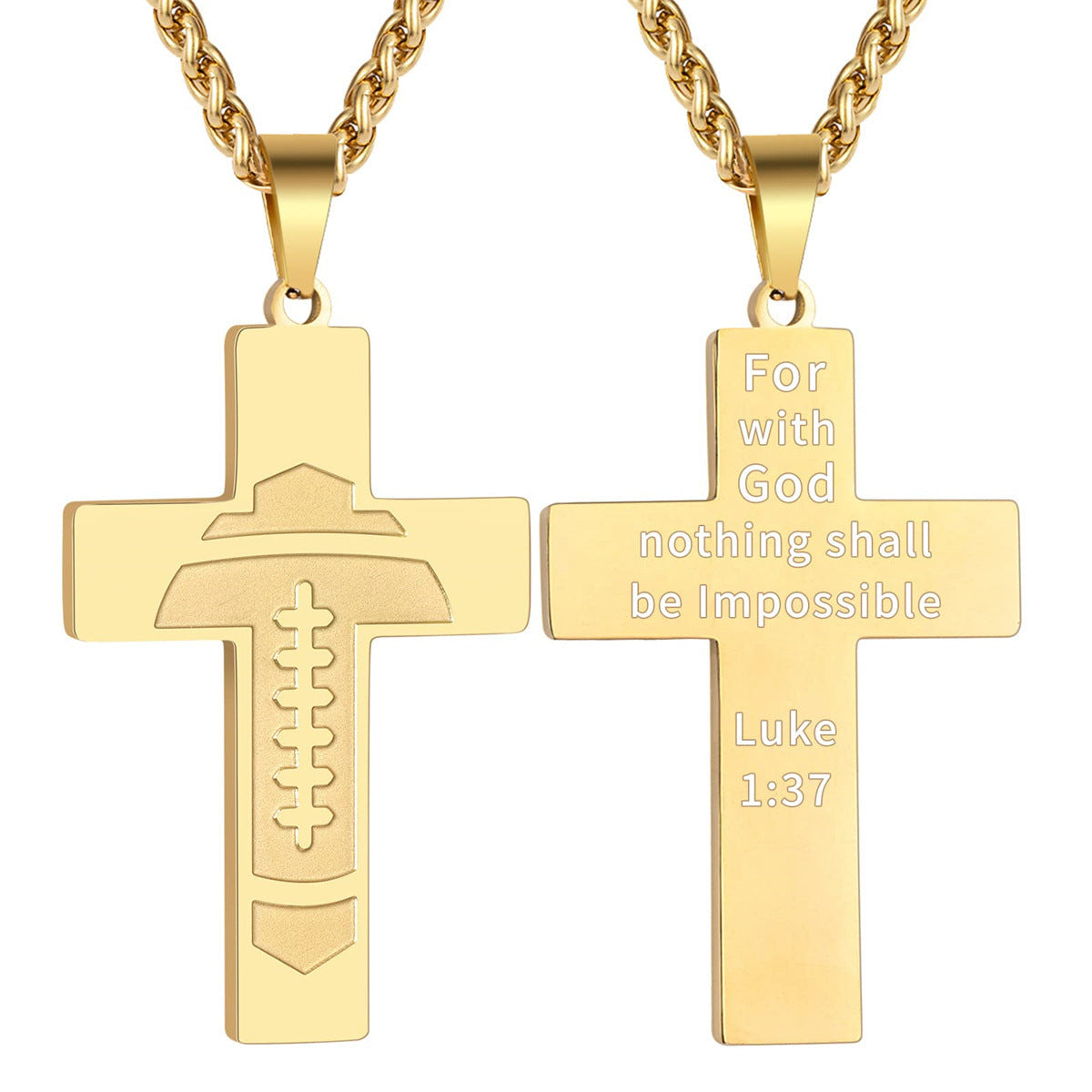 Wholesale American Football Stainless Steel Cross Bible Pendant Necklace
