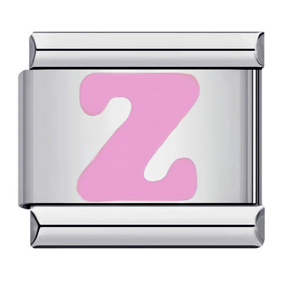 Wholesale Italian Charm Bracelet  pink English letters DIY Stainless Steel Composable Bracelet