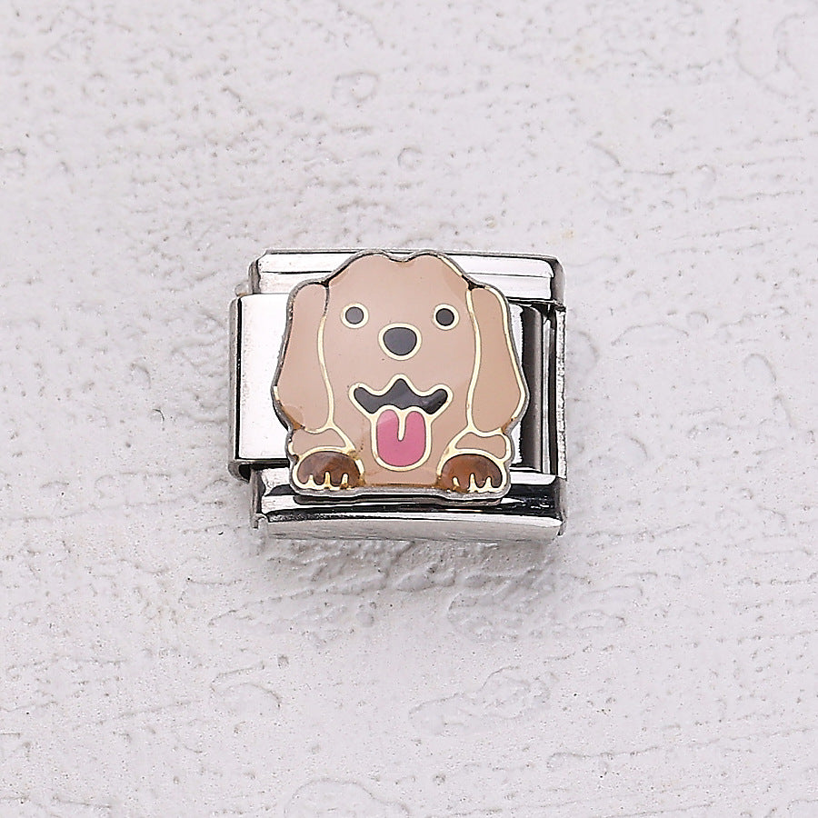 Wholesale 10pcs Italian Charm Bracelet 9mm DIY Splicing Cartoon Bear Pet Dog Stainless Steel Composable Bracelet
