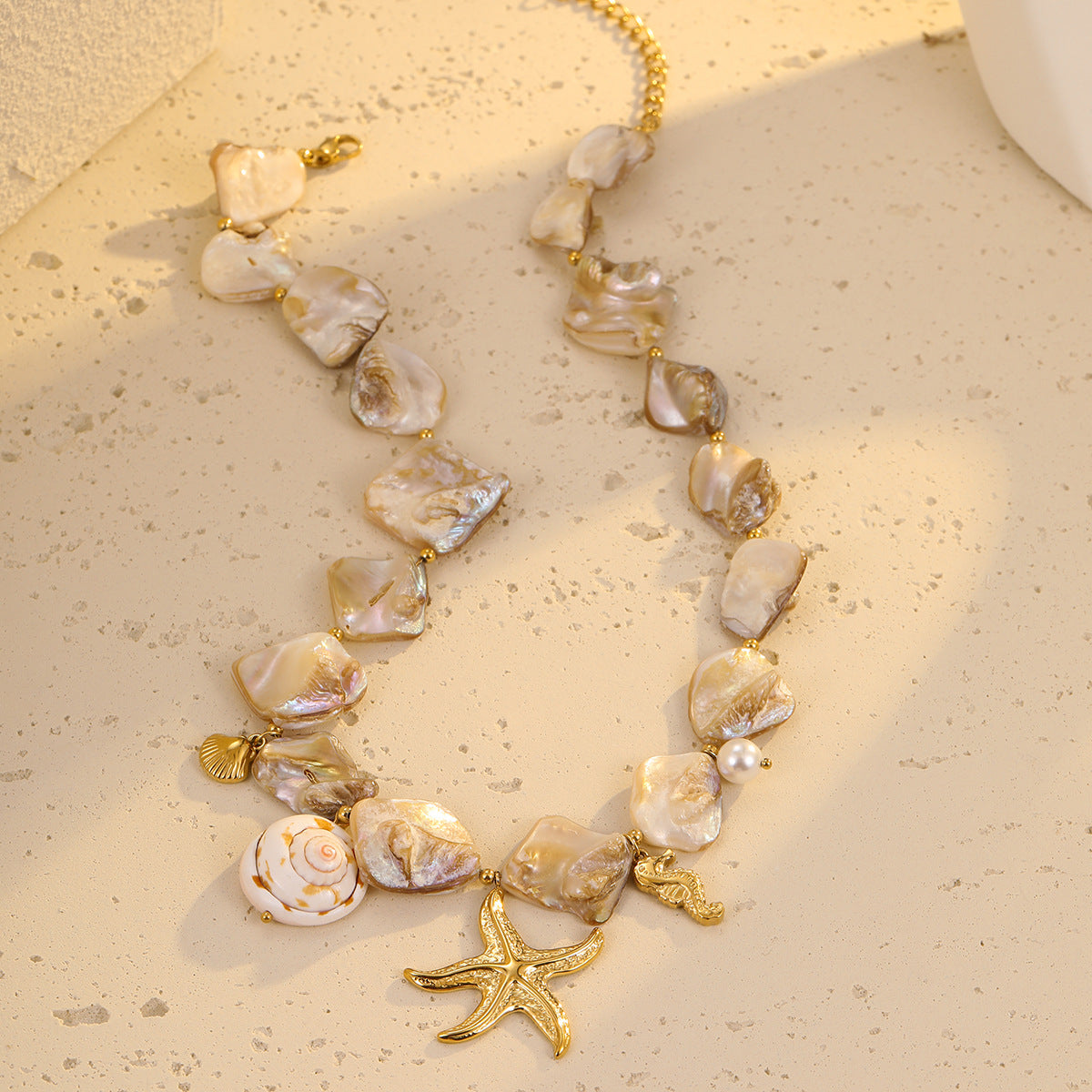 Wholesale  irregular shell conch sea star stainless steel clavicle chain