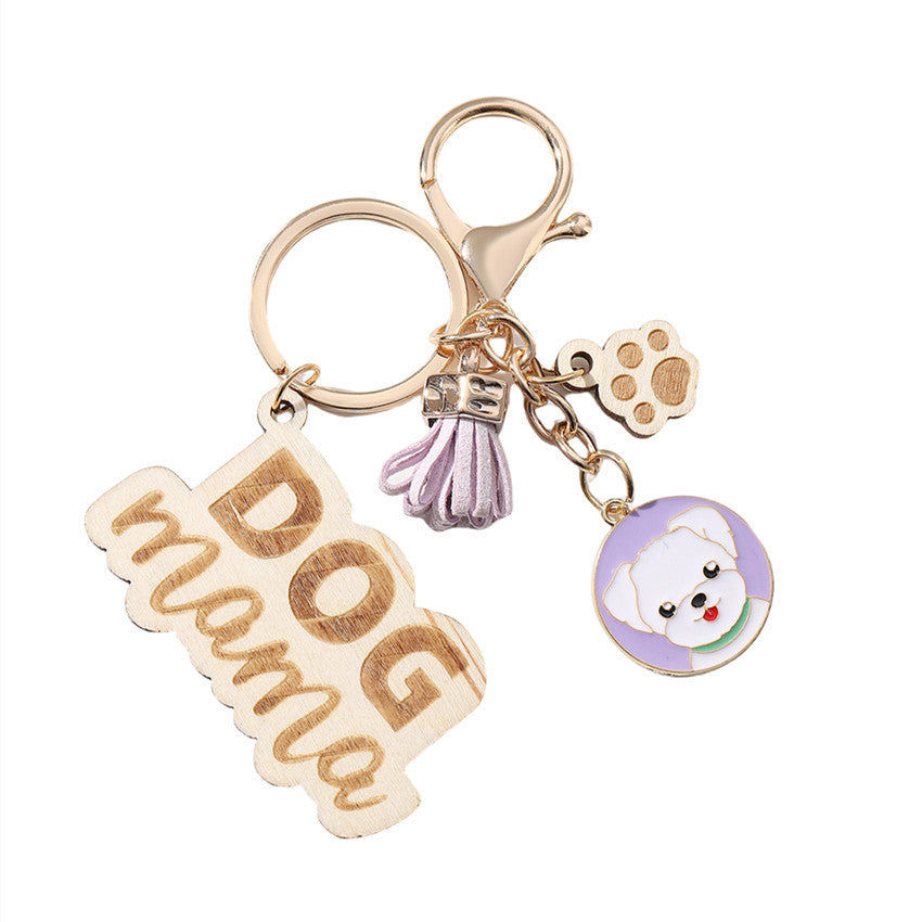 Wholesale English Letter Mother's Day Tassel Wood Keychain ACC-KC-RongR061