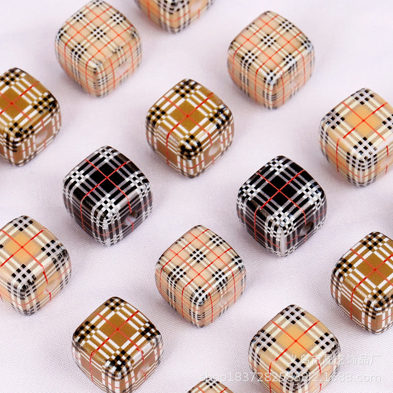 Wholesale random  10pcs  vintage plaid squareFocal Beads DIY Bead Accessories
