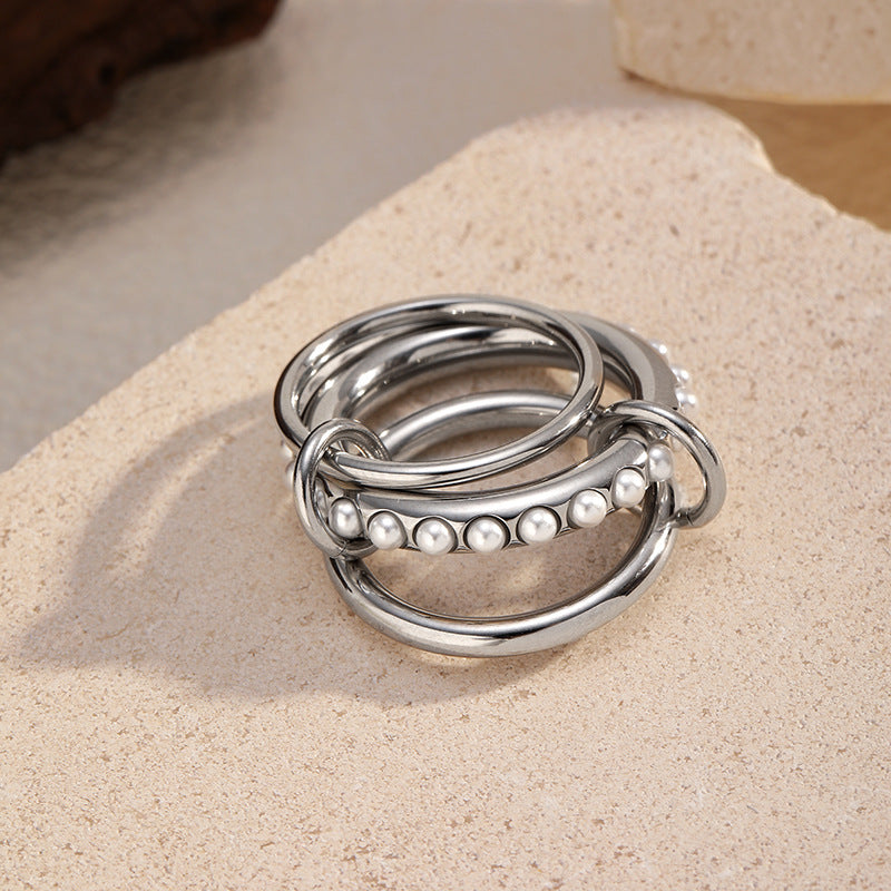 Wholesale stainless steel pearl stacked  ring