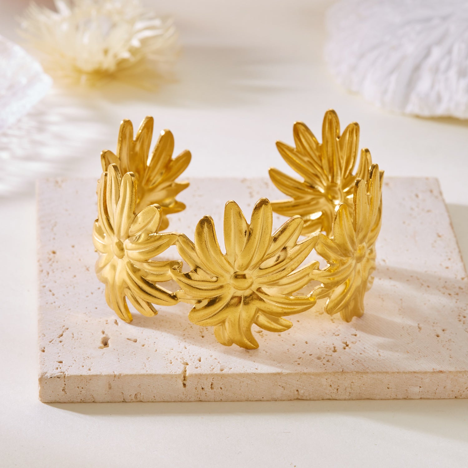 Wholesale Stainless steel  Irregular Leaf Wide Opening Bracelet