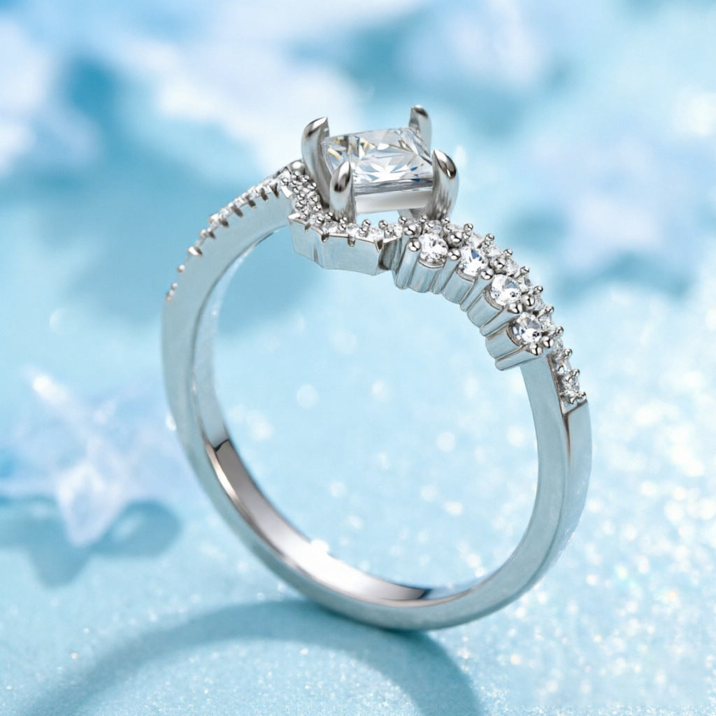 Wholesale Square Cut 5A Cubic Zirconia S925 Silver White Gold Women S Ring Fashion Jewelry Accessory Boutique Gift