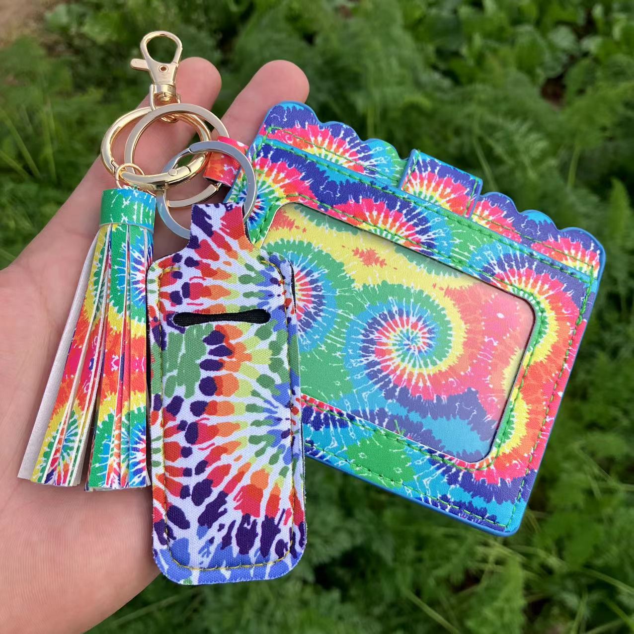 Wholesale Leopard Print Sunflower Butterfly Lipstick Case Card Holder Keychain Wristlet Keychain ACC-KC-QiuXue018