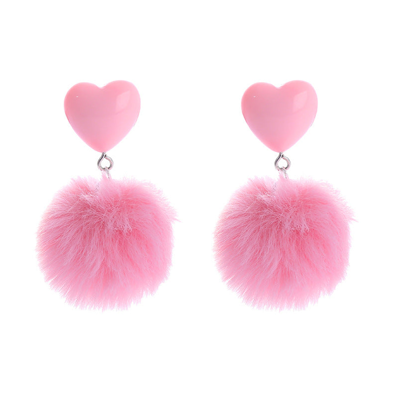 Wholesale Fur Ball Love Resin Earrings