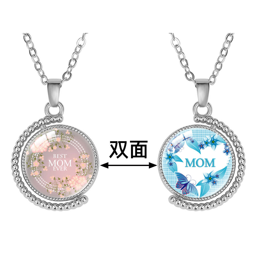Wholesale  double-sided rotatable crystal pendant necklace mother's day necklace