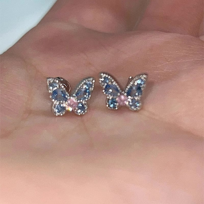 Wholesale Blue Zircon Butterfly Ear Bone Stud Earrings