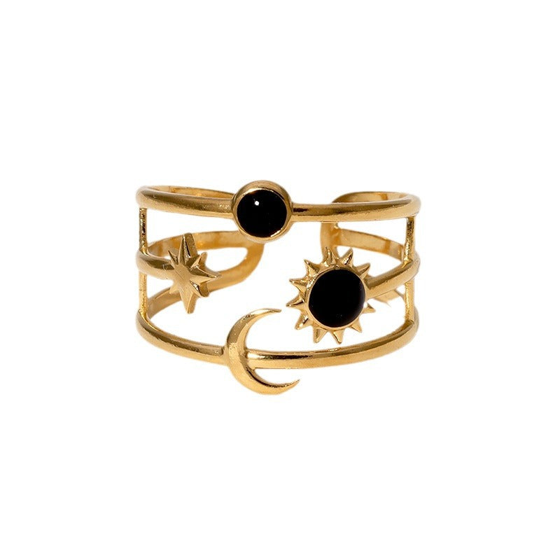 Wholesale Black Star Moon Sun Adjustable Ring Stainless Steel Open Index Ring Trendy Fashion Jewelry Accessory Boutique Gift
