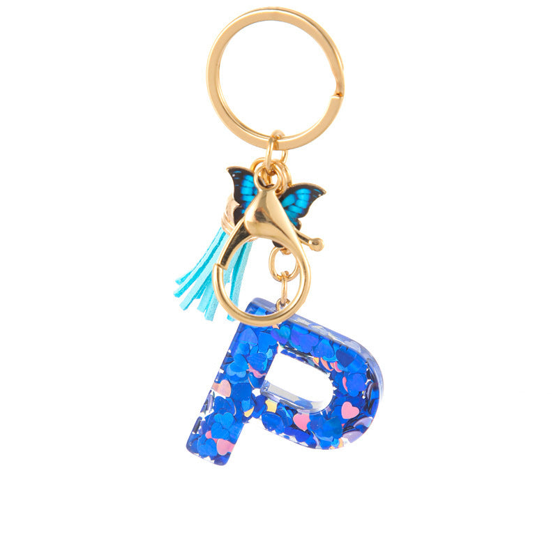 Wholesale Resin blue heart butterfly letter keychain