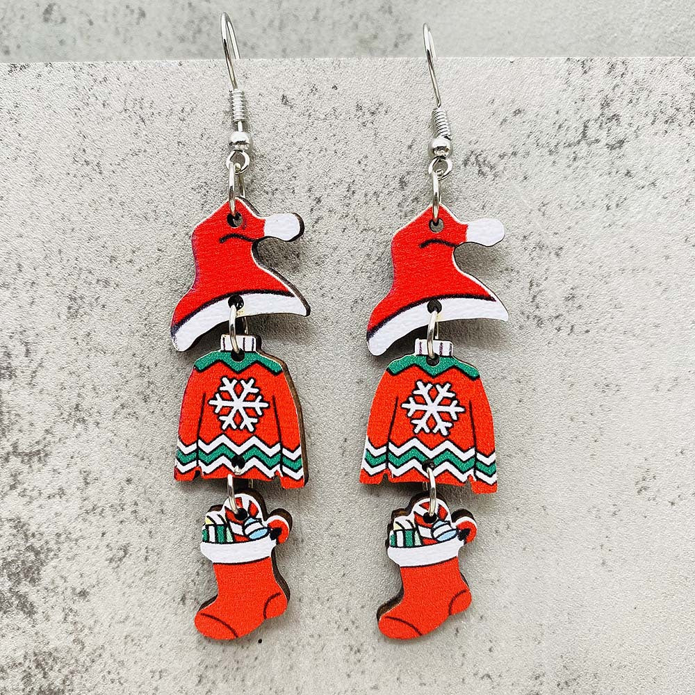 Wholesale Christmas Snowman Santa Claus Gift Wood Earrings ACC-ES-ChenY076