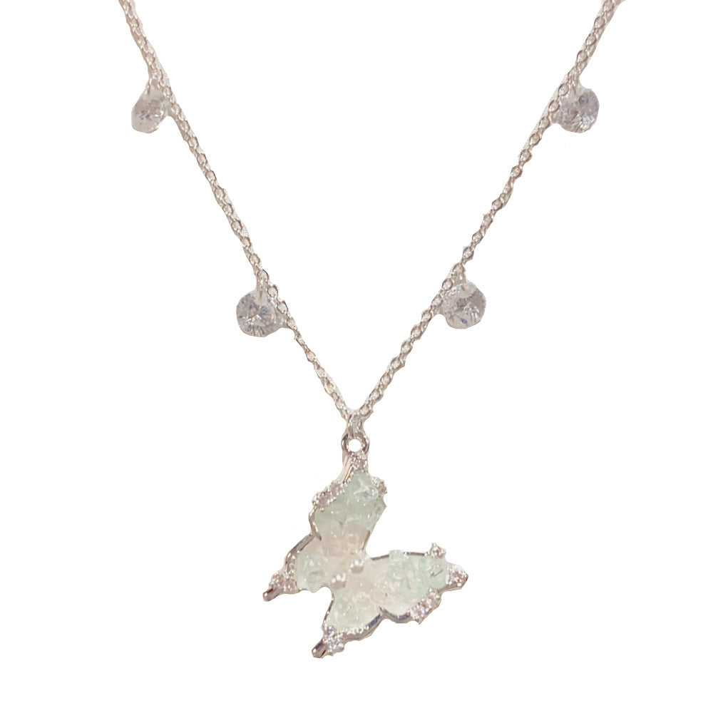 Wholesale Fashion Butterfly Necklace,  Thick Silver Point Crushed Crystal,  Gold Plated Copper - Stylish Collarbone Chain Jewelry for Women