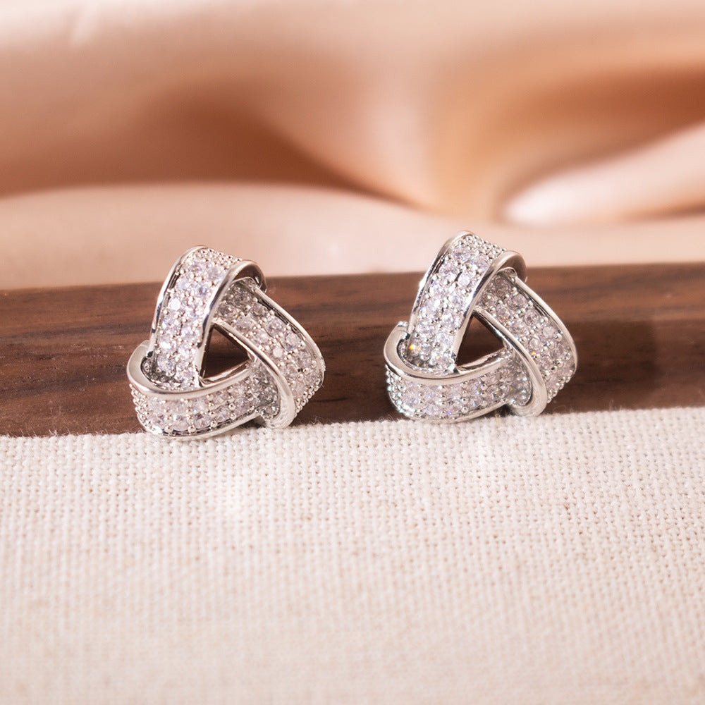 Wholesale Silver Zircon Triangle Earrings  Hollow Design Earrings