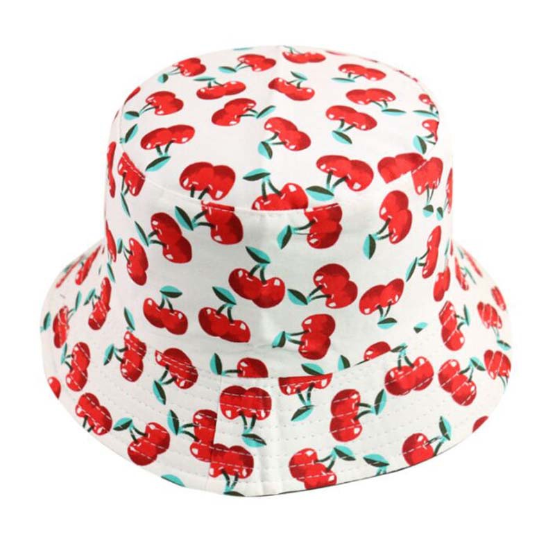 Wholesale  Fashion Printed Cherry Fisherman Hat Bucket Hat