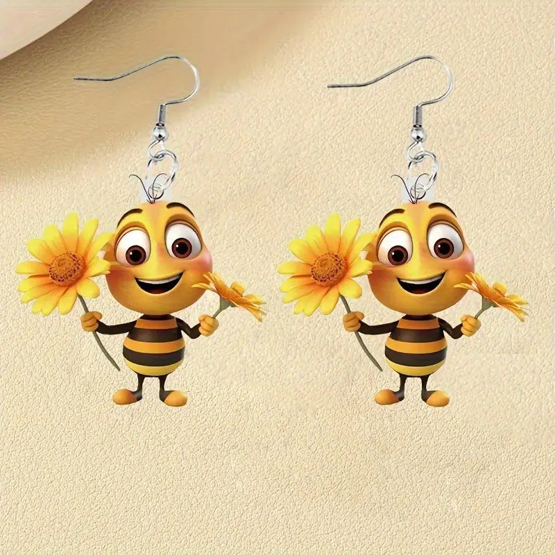 Wholesale  Cute Charming Cartoon Little Bee Flat 2D Acrylic Earrings