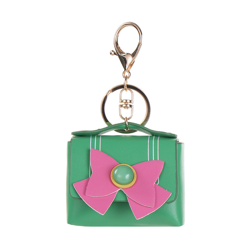 Wholesale Light Blue Leather Keychain Pendant With Bow And Butterfly European Style Car Key Accessory